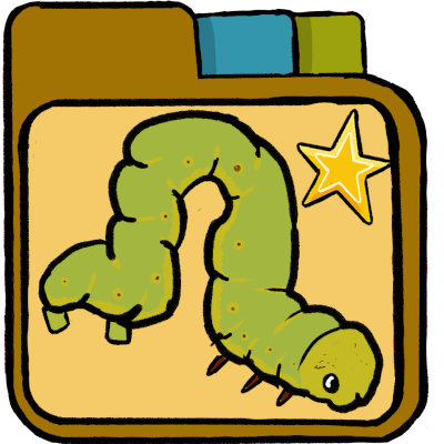 a yellow file folder with a green-yellow inchworm and a star inside.